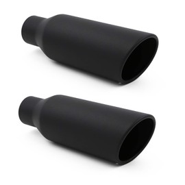 WestMotive, 2.5 Inch Inlet Black Exhaust Tip, 2.5" Inlet 4" Outlet 12" Long Powder Coated Finish Stainless Steel Rolled Edge, Bolt On, 2 Pack