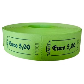 Receipt Roll 5.00 € Green 1000 Perforated Tears, Consecutively Numbered, Gastronomic Brand, Festival Food Stamps Drinks Brand, Catering Mark, Event Corporate Event, Volksfest Association Value Stamp