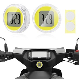 Wevdn 2 PCS Mini Motorcycle Clocks, Waterproof Stick-On 1.1" Diameter Motorbike Digital Clock, Handlebar Clock Watch Dashboard Clock for Most Vehicle, Motorcycle Accessories (Yellow)