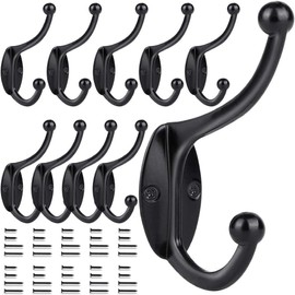 GlazieVault Black Coat Hooks for Wall - Stainless Steel Coat Racks(10 Pack) - Heavy Duty Coat Hooks Wall Mounted - Premium Design Rust Free Door Hooks for Hanging (Black Hooks Pack 10)