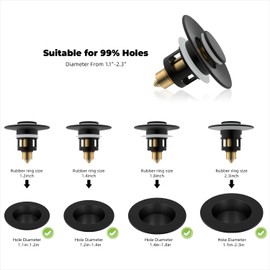 Hibbent 2 Pack All Metal Universal Bathroom Sink Stopper, for 1''~1.8'' Basin Pop Up Sink Drain Strainer, Upgraded Brass Bullet Core Push Type Sink Stopper, Anti Clogging Drain Filter, Matte Black