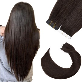 Silk-co Tape in Hair Extensions Human Hair 20 Pcs #02 Dark Brown Real Remy Hair Extension Tape on 18inch Skin Weft Straight