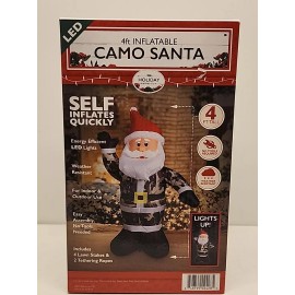Holiday Collection Christmas Camo Santa Claus 4' Light Up Airblown Inflatable Camouflage LED
