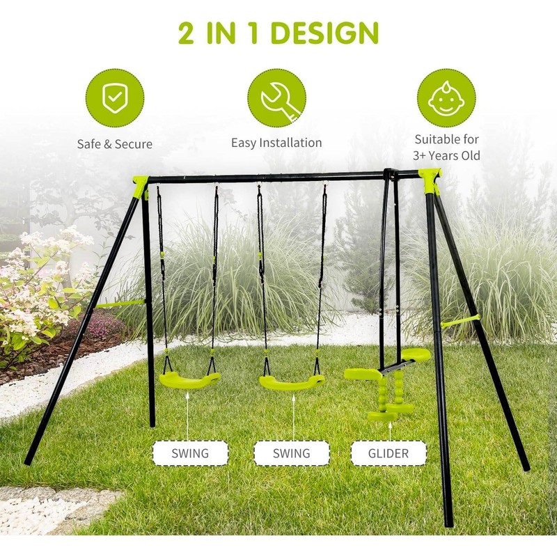 WAWON Triple Metal Safe Swing Set for Children 440lbs, Outdoor