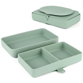 Nearbyme Silicone Baby Plate, Foldable & Compact Food Grade Silicone Plates, Foldable Toddler Travel Essential with Suction for Toddlers (Cambridge Blue)