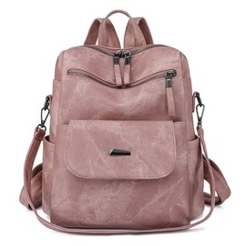 Travel Rucksack Women Backpacks Anti Theft, PU Leather Fashion Backpacks Handbag for Women Travel, High Capacity Shoulder Bags Waterproof School Bags Retro Ladies Backpack Work Travel Daypack (Pink)