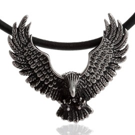 DonDon Men's Leather Necklace 50 cm with Stainless Steel Biker Eagle Pendant in Black Velvet Gift Bag
