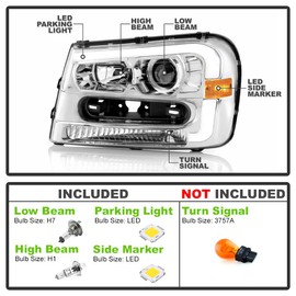 ACANII - For 2002-2009 Chevy Trailblazer w/Full Width Grille Chrome LED Tube Projector Headlights Headlamps Left+Right