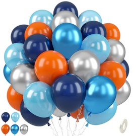 Paready Blue and Orange Balloons, 50 Pcs Astronaut Balloons with 12 Inch Navy Blue Metallic Blue Silver Latex Balloons Helium for Boys Men Outer Space Themed Birthday Baby Shower Party Decorations