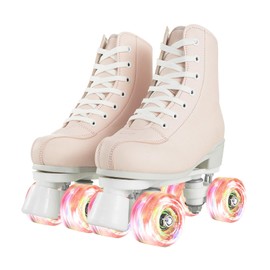 Roller Skates for Women High Top PU Leather Double-Row Skates with Light up Wheels for Adults Youth Kids Indoor and Outdoor(Light Pink Flash Wheel, 39)