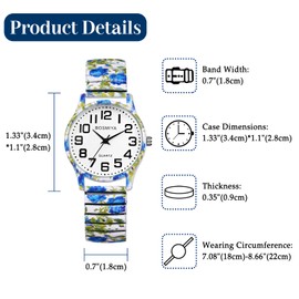 Lancardo Women Stretch Band Watch: Bohemia Flower Elastic Strap Analog Quartz Big Number White Dial Wristwatch Easy to Read Birthday Christmas
