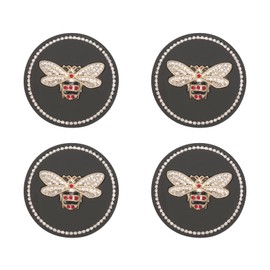 CAIRIAC Car Cup Holder Coaster Bee, Bling Cup Holder for Car, Silicone Anti Slip Water Diamond Gifts Cute Beverage Coat Suitable for Most Car Gifts (4 Pcs Black)