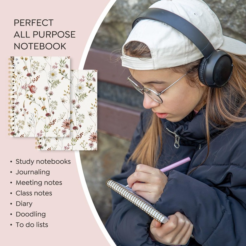 VONTP Floral Journal Notebooks, Wildflower Pretty College Ruled Notebooks for