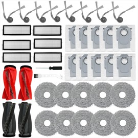 38 Pack Replacement Accessories for Roborock Qrevo Curv/Curv S5X/Edge/S5V Robot Vacuum Cleaner ,2 Pairs Mainbrush ,6 Filters ,10 Dust Bags,10 Mop Pads ,8 Side Brushes,1 Cleaning Brush,1 Screwdriver