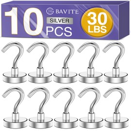E BAVITE Strong Magnetic Hooks, 30Lbs Magnetic Hooks Neodymium Magnets with Hooks for Refrigerator, Grill, Towel, Indoor Hanging, Home, Kitchen, Workplace, Office and Garage - 10 Pack