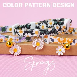 DILLYBUD 3 Pack Breakaway Cat Collars with Bell- Flower Pendant Spring Cat Collar for Girl Boy Cats with Safety Buckle- Cute Kitten Collar Adjustable 8"-12" for Kitty Puppy Small Pets