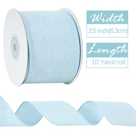 RIBBOOO Natural Burlap Wired Ribbon, 2.5 Inch 10 Yards Light Blue Fabric Ribbon for Craft, Wreath Bow, Gift Wrapping, Wedding, Christmas Party Decoration