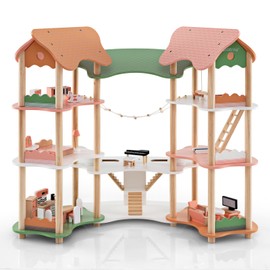 HONEY JOY Doll House, Wooden Dollhouse Playset w/7 Rooms, 31 Accessories & Miniature Furniture, Pretend Play Toys Kit, 2.8 Feet Big Doll House, Christmas Birthday Gift for Girls Boys Age 3+ (Colorful)