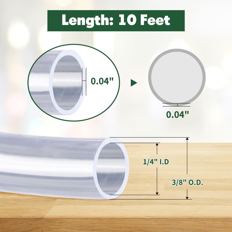 10 Feet - 1/4" ID x 3/8" OD Clear Vinyl