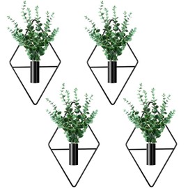 4 Pcs Plant Wall Decor Diamond Shape Hanging Planters with Artificial Plants Geometric Wall Decor Metal Hanging Vase Indoor Plants Holder for Living Room Bathroom Home (Eucalyptus)