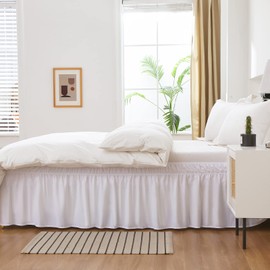 MEILA Wrap Around Bed Skirt Three Fabric Sides Elastic Dust Ruffled 16 Inch Tailored Drop,Easy to Install Fade Resistant-White, Queen/King