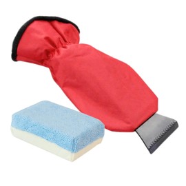 Tek Automotive Winter Car Kit – Twin Pack Ice Scraper with Fleece Lined Waterproof Glove & Microfibre Chamois Demister Pad – Car Accessories, Ice Scraper for Car Windscreen, Car Condensation Remover