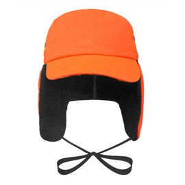 Reflective Safety Winter Trapper Hat Fleece Lined Earflaps Warm Baseball Cap for Outdoor Worker Skiing (UK, Alpha, One Size, Orange)
