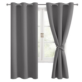 Hiasan Blackout Curtains for Bedroom and Living Room, Light Blocking, Noise Reducing Window Curtain Panels, Tiebacks Included, Set of 2, Grommet Top (Grey, Width 42 Inch x Length 72 Inch)