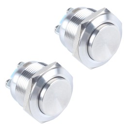 2-Pack 22mm Momentary Metal Waterproof Push Button Switch 7/8" Mounting Hole Screw Terminals 12V 24V 110V 250V 5A 1NO High Round Head