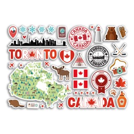 A5 Sticker Sheet Toronto Landmarks Vinyl Stickers - Canada Canadian Stamps Skyline Flag Travel Holiday Map City Scrapbook Aesthetic #80502