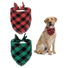 2 Pack Christmas Dog Bandanas, Dog Classic Plaid Scarf Triangle Bibs Kerchief Set, Pet Christmas Costume Accessories for Small Medium Large Dogs Cats Pets