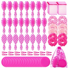 Havawish 120 Pcs Pink Girls Makeup Party Favors Pink Princess Party Supplies Include Pink Hair Brushes Pink Elastic Scrunchies Pocket Mirrors Hair Clips Gift Bags Hair Accessories