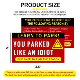 200Pcs You Parked Like an Idiot Business Cards,Bad Parking Cards 3.5"x2" Multi Reasons Violation Stocking Stuffers for Adults