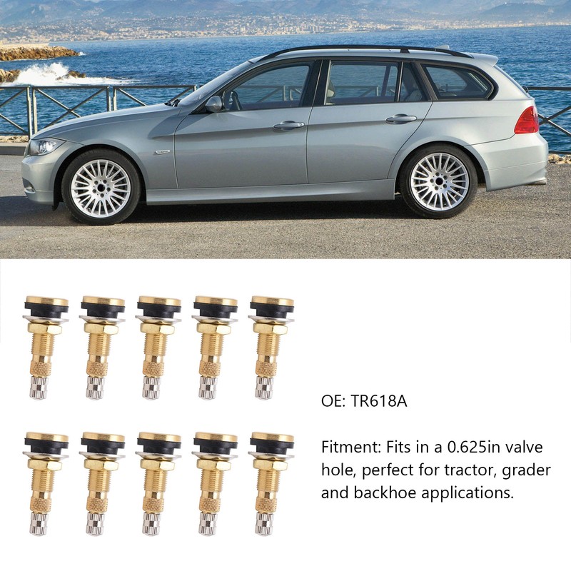 10pcs Air Liquid Tubeless Tire Valve Stem Brass 1 7/8in