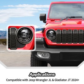 JeCar Mesh Grill Inserts for Jeep Wrangler JL 2024+ Grill Covers & Headlight Covers trim Kit Accessories (Black C)