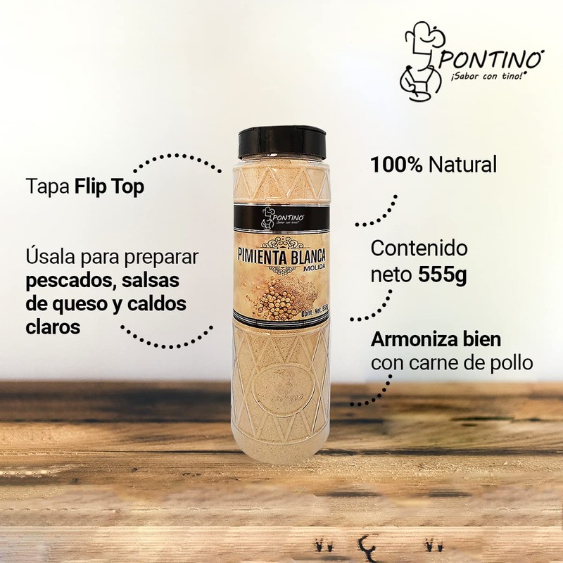 Pontino Pimienta Blanca Molida, 555 g