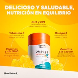 Omega 3 Aceite Puro Salmón 60 Gomitas Sin Azúcar con DHA y EPA Health Hack