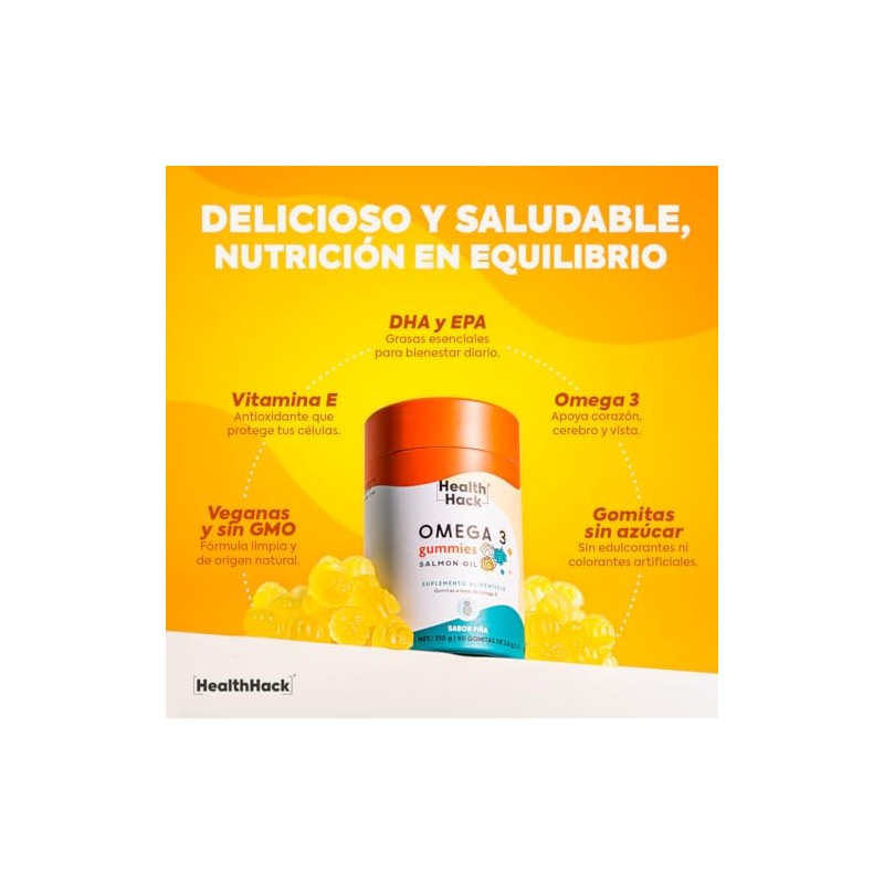Omega 3 Aceite Puro Salmón 60 Gomitas Sin Azúcar con