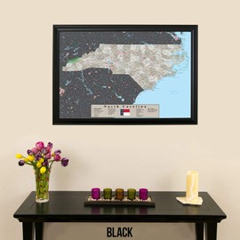 Push Pin Travel Maps Posters & Prints - Earth Toned State Map - North Carolina - Black Frame - Framed Pin Map, Arrives Ready to Hang with 150 Pins - Handcrafted in USA - 27.5 inches x 27.5 inches