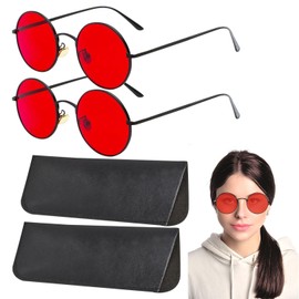 JTMKYO 2 Pieces Round Frame Retro Sunglasses And 2 Pieces Glasses Bags, Dressing Accessories, Fashion Accessories, Outdoor Beach Sunglasses, Universal For Both Men And Women.
