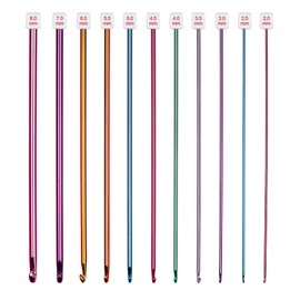 Tunisian Crochet Hooks Set, 27 cm Lightweight Tunisian Crochet Hooks, 11 Piece Crochet Hook Set, Starter Set, Multicoloured, for Beginners, Knitting Enthusiasts or Professionals