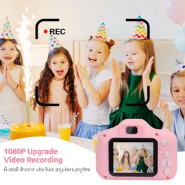 Uyeyuy Upgrade Kids Selfie Camera, Christmas Birthday Gifts for Kids, Upgrade HD Kids Digital Video Cameras for Toddler, Good Toys for Over 6 years old Boy Girls with 32GB Card and Card Reader(pink