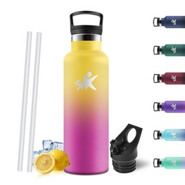 Motswedi Botella Termica 750 ml, Borraccia Acciaio Inox, per Acqua Fredda e Calda, Bottiglia Termica, a Prova di Perdite, Bottiglia Acqua, para Palestra, Ufficio, Yoga, Giallo & Rosso rosato