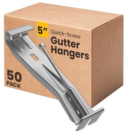 Quick-Screw 5" Gutter Hangers - Heavy Duty Hidden Gutter Brackets with Pre-Assembled Inserted Gutter Screws - Rain Gutter Parts and Accessories to Fix or Repair Sagging Rain Gutters (50 Count)