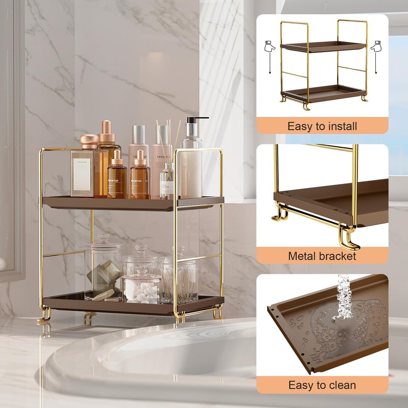 FSyueyun 2-Tier Bathroom Countertop Organizer,Bathroom Organizers and Storage with Tool-Less
