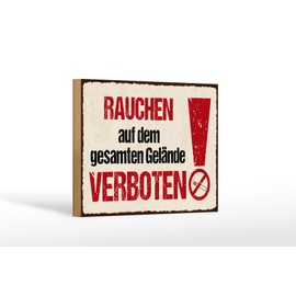 Femer Holzschild Hinweis 12x18 cm Rauchen auf dem gesamten Gelände verboten Schild