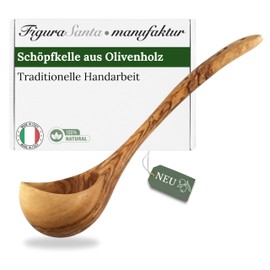 Figura Santa Ladle Olive Wood High-Quality Soup Ladle Sauna Ladle Made in Italy Handmade Since 1988 (30 cm)