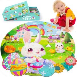 70 Pieces Easter Puzzles for Kids Ages 4-6, Easter Large Jigsaw Floor Puzzles Toys for Kids Ages 3-5,4-8, Easter Basket Stuffers Easter Party Favor for Boys Girls