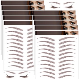10 Sheets 110 Pairs 4D Hair-Like Waterproof Eyebrow Tattoos, Brown Tattoo Eyebrows Sticker Pairs, Temporary Brow Tattoos Grooming Shaping Stickers in Arch Style for Women Brown10