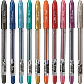 Linc 10 x Shine Sparkled GLITTER Gel Pens 0.7 mm FINE Tip 10 colours